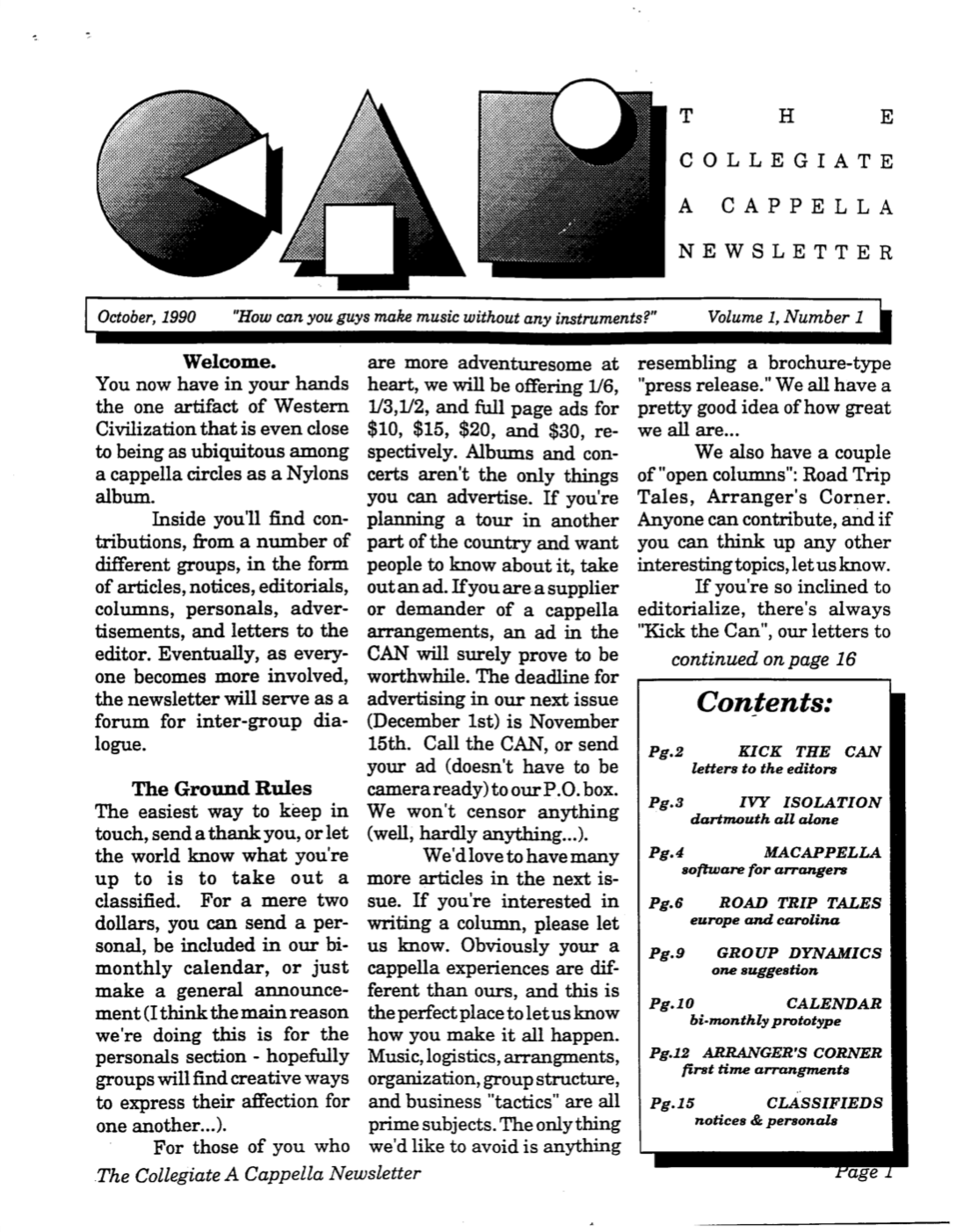 CAN 1.1 October 1990 - Contemporary A Cappella Society