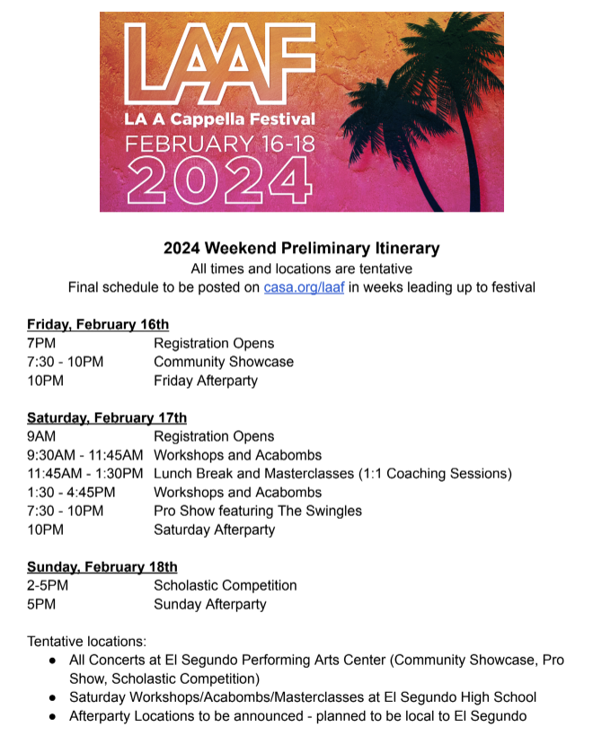 LAAF 2024 preliminary itinerary